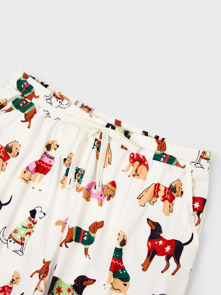 Christmas Matching Family Pajamas Set Various Dog Print PJS with Christmas Socks Apricot