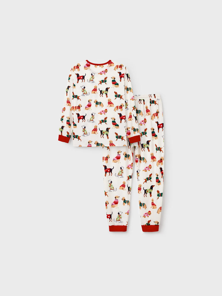 Christmas Matching Family Pajamas Set Various Dog Print PJS with Christmas Socks Apricot