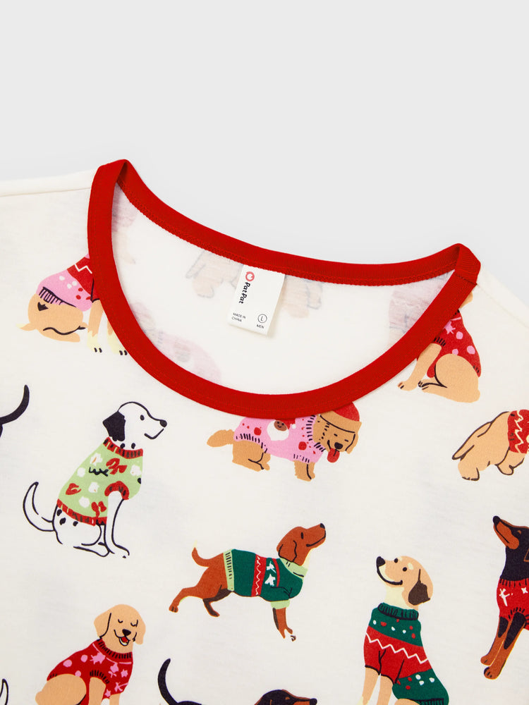 Christmas Matching Family Pajamas Set Various Dog Print PJS with Christmas Socks Apricot