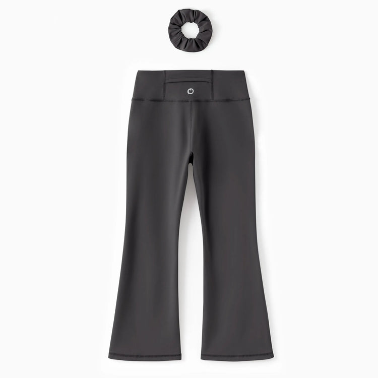 Girl's Leggings High-Waist Flared Yoga Pants with Complimentary Matching Scrunchie Dark Grey