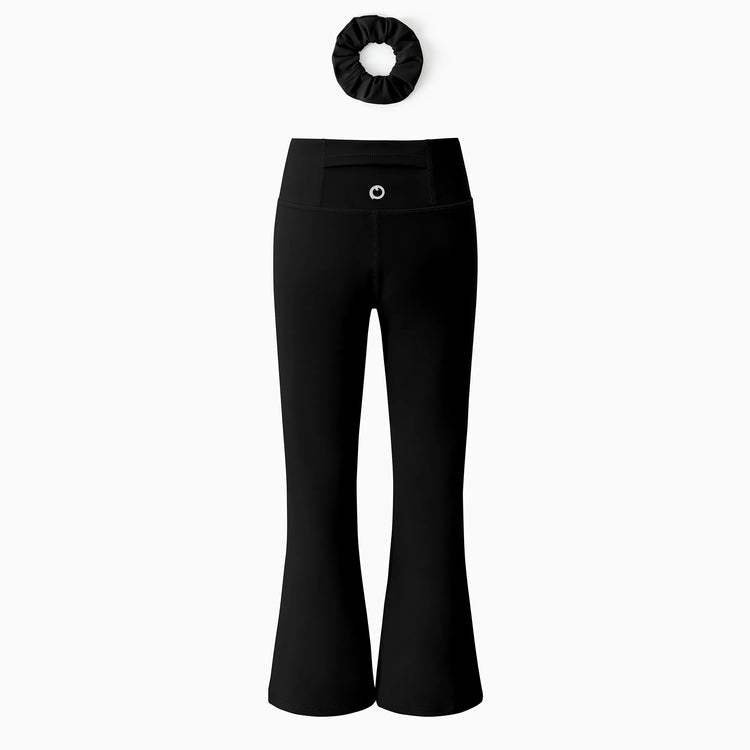 Leggings de yoga évasés taille haute pour fille avec chouchou assorti offert, noir