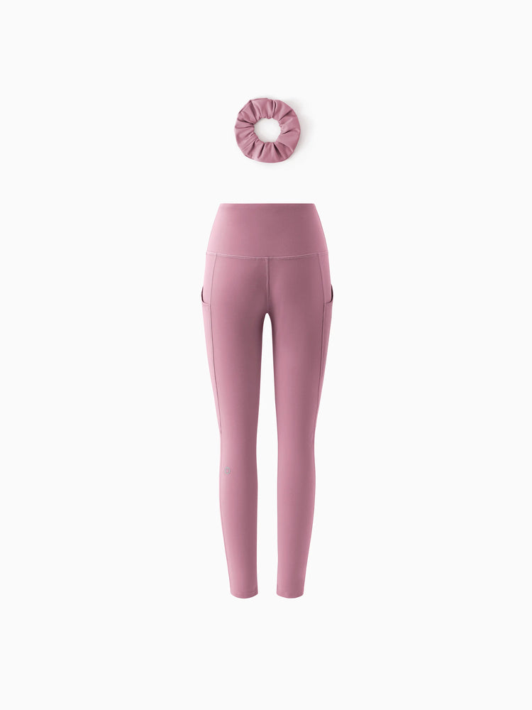 Leggings de yoga taille haute pour fille, couleur unie, avec chouchou assorti offert, violet