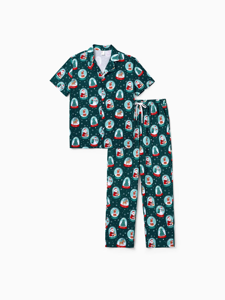Ensemble pyjama de Noël assorti pour toute la famille, imprimé Père Noël, turquoise