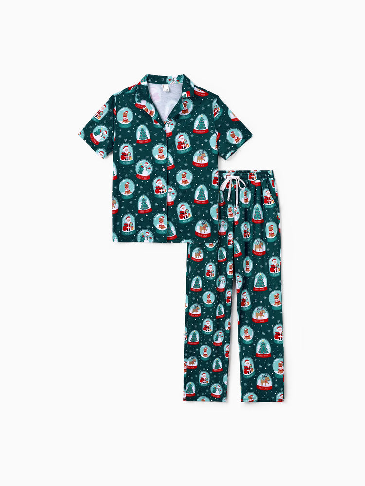 Ensemble pyjama de Noël assorti pour toute la famille, imprimé Père Noël, turquoise