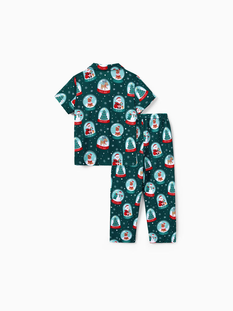 Ensemble pyjama de Noël assorti pour toute la famille, imprimé Père Noël, turquoise