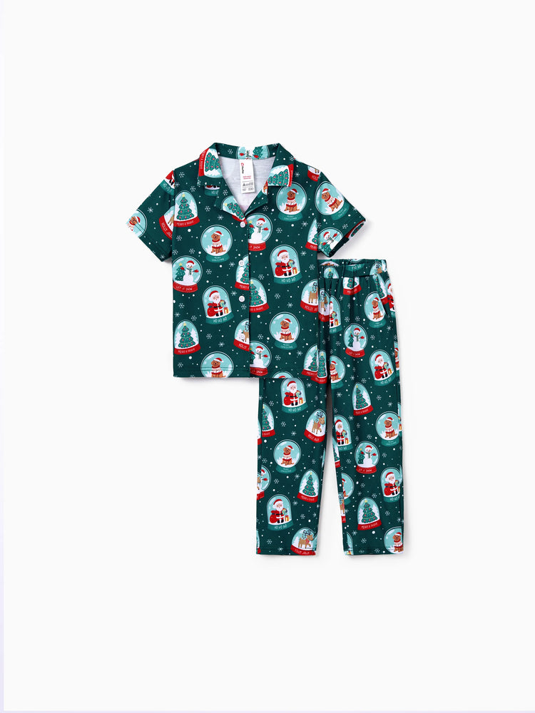 Ensemble pyjama de Noël assorti pour toute la famille, imprimé Père Noël, turquoise