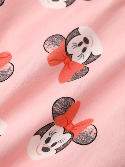 Combinaison rose en coton bio à poignets côtelés pour bébé fille, Disney Mickey et ses amis, Minnie