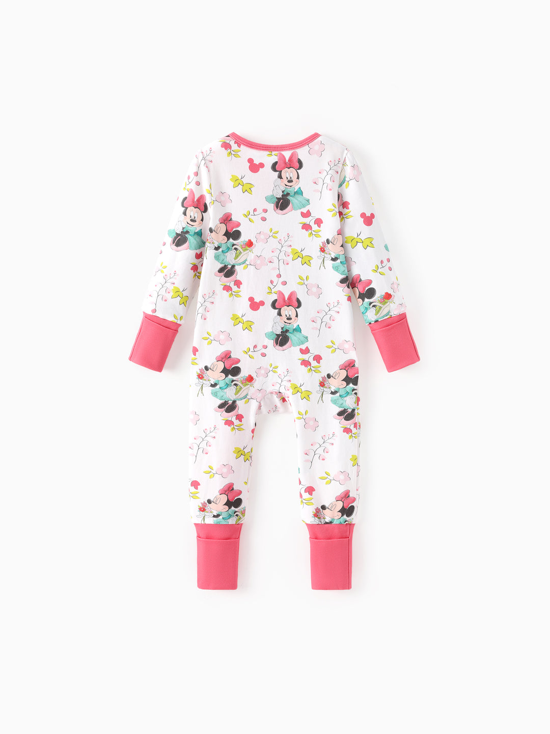 Disney Mickey and Friends Baby Girl Minnie Organic Cotton Colorblock Ribbed Cuffs Jumpsuit Pink Pink