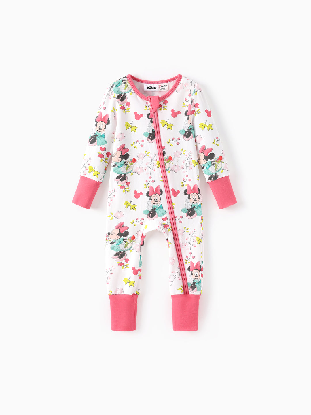 Disney Mickey and Friends Baby Girl Minnie Organic Cotton Colorblock Ribbed Cuffs Jumpsuit Pink Pink