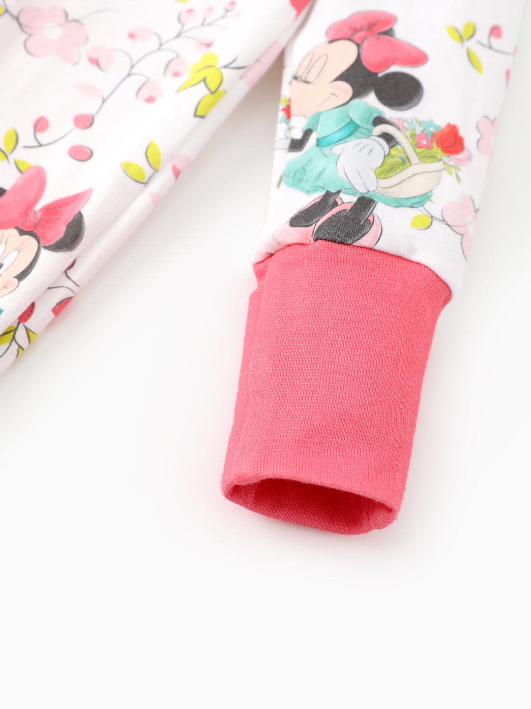 Disney Mickey and Friends Baby Girl Minnie Organic Cotton Colorblock Ribbed Cuffs Jumpsuit Pink Pink