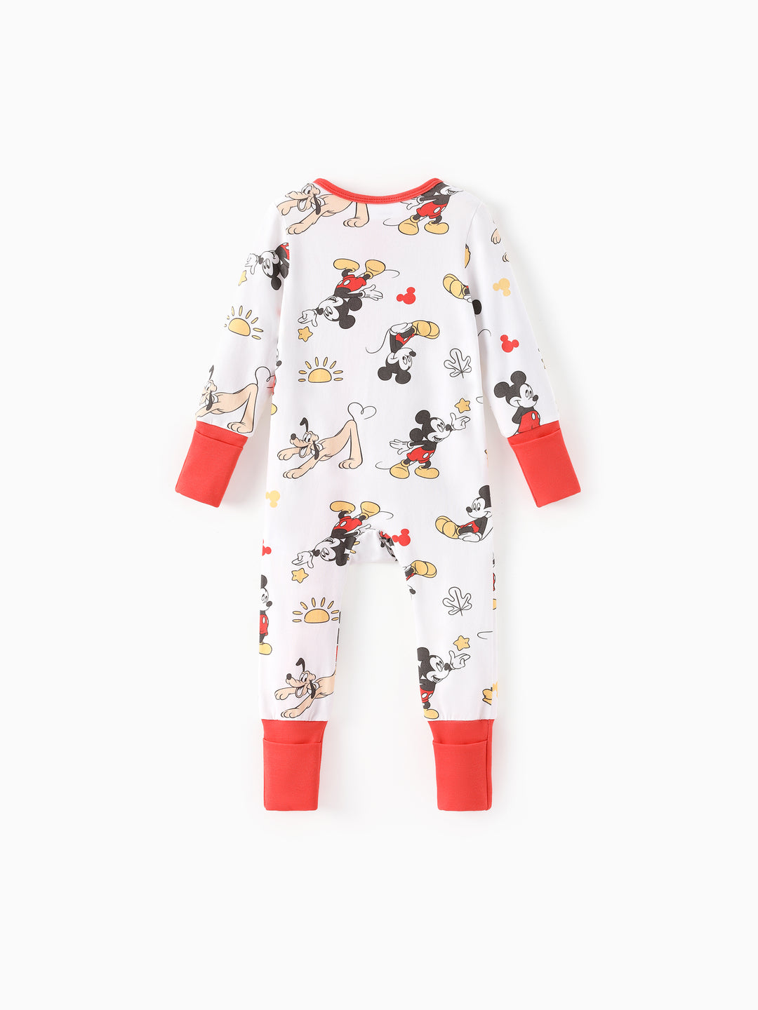 Disney Mickey and Friends Baby Boy Organic Cotton Colorblock Ribbed Cuffs Jumpsuit Pink Red