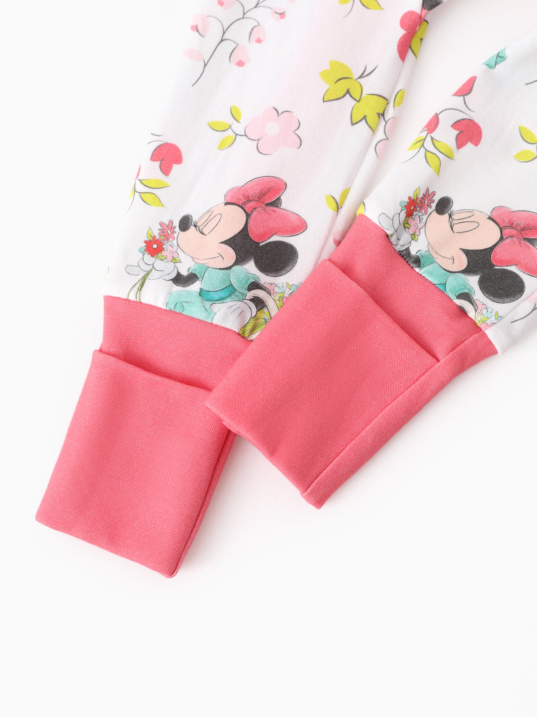 Disney Mickey and Friends Baby Girl Minnie Organic Cotton Colorblock Ribbed Cuffs Jumpsuit Pink Pink