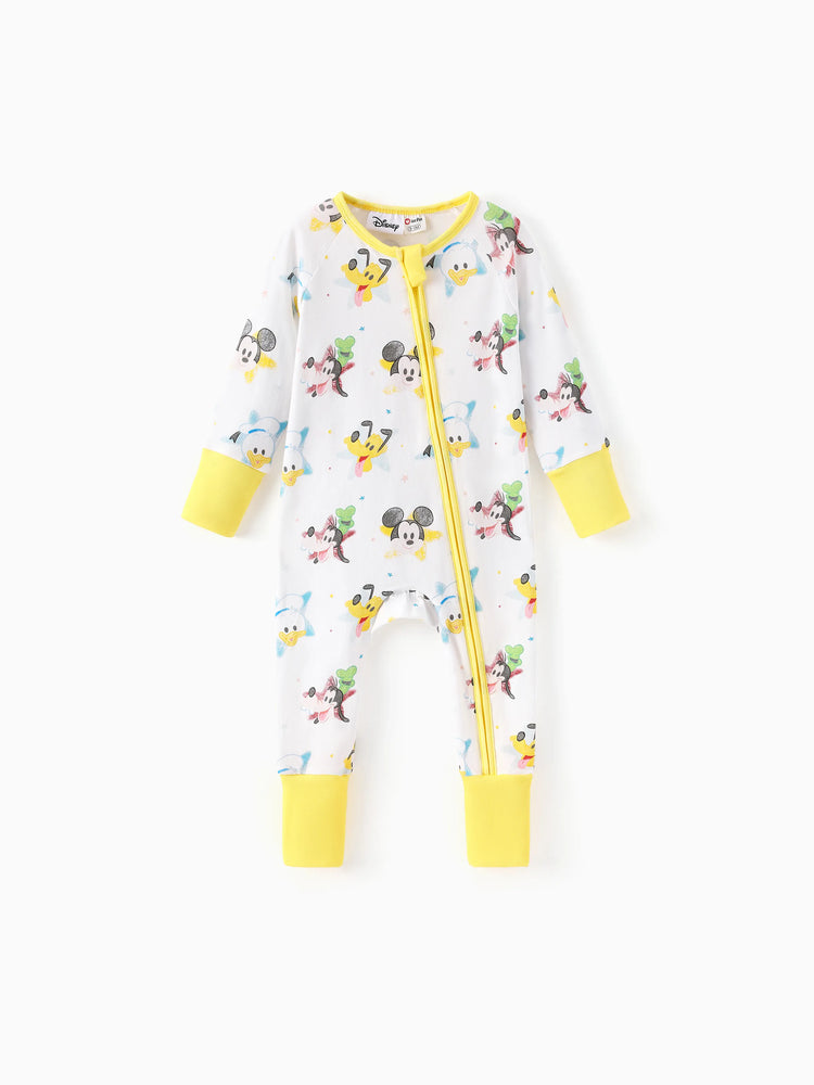 Mono de algodón orgánico con puños acanalados de Disney Mickey y sus amigos para bebé niño/niña, color blanco