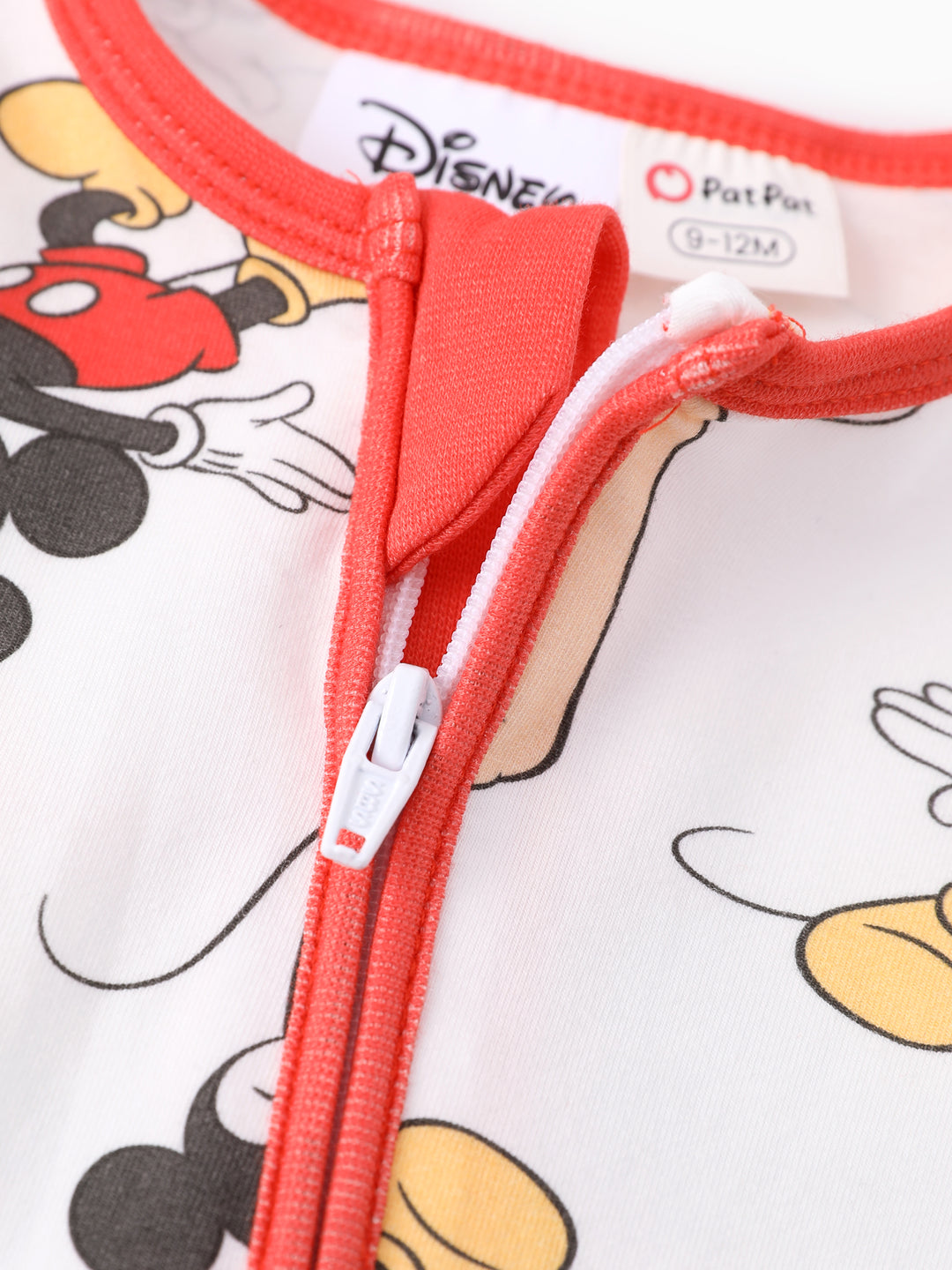 Disney Mickey and Friends Baby Boy Organic Cotton Colorblock Ribbed Cuffs Jumpsuit Pink Red