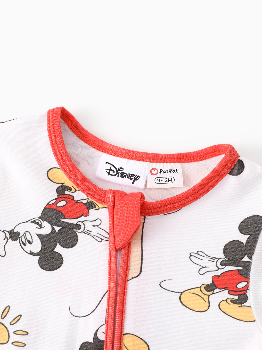 Disney Mickey and Friends Baby Boy Organic Cotton Colorblock Ribbed Cuffs Jumpsuit Pink Red