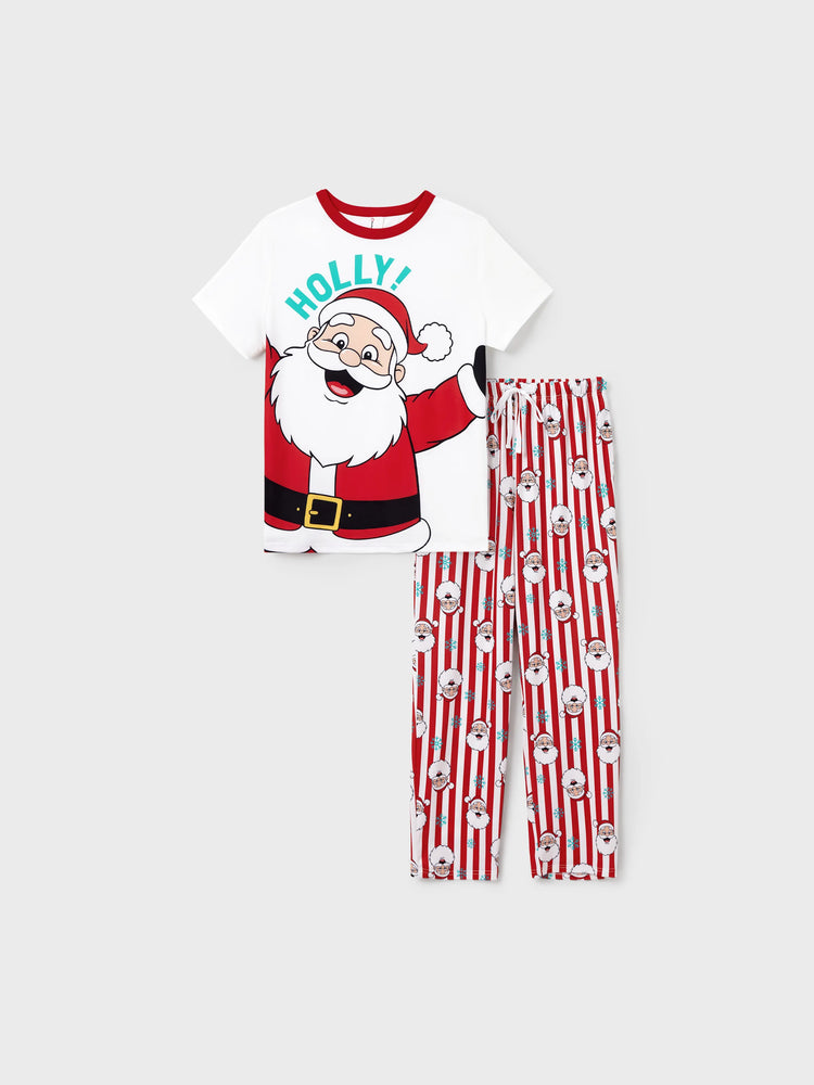 Ensemble pyjama de Noël assorti pour toute la famille, motif Père Noël et flocons de neige, rayures rouges