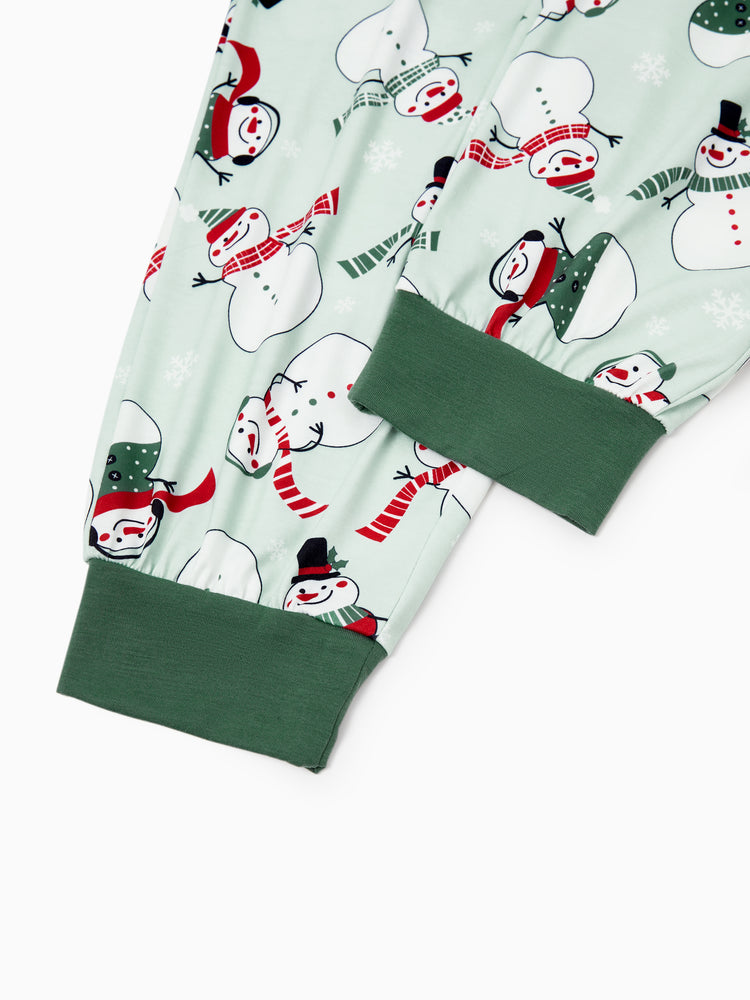 Christmas Matching Family Pajamas Set Christmas Snowman Print PJS with Christmas Socks Mint Green