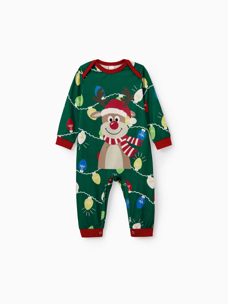 Ensemble pyjama de Noël assorti pour toute la famille, imprimé renne vert et chaussettes de Noël vertes