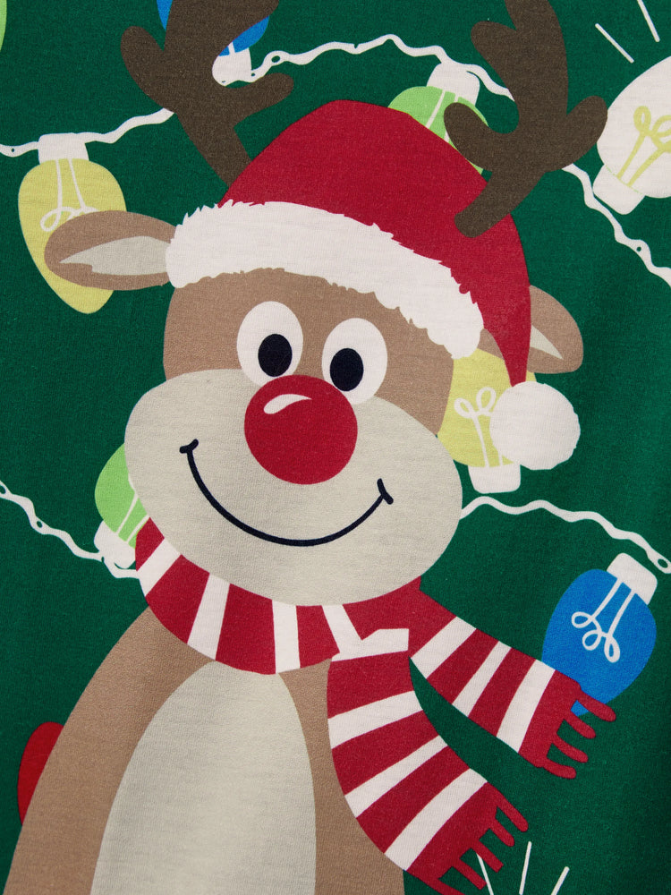 Ensemble pyjama de Noël assorti pour toute la famille, imprimé renne vert et chaussettes de Noël vertes