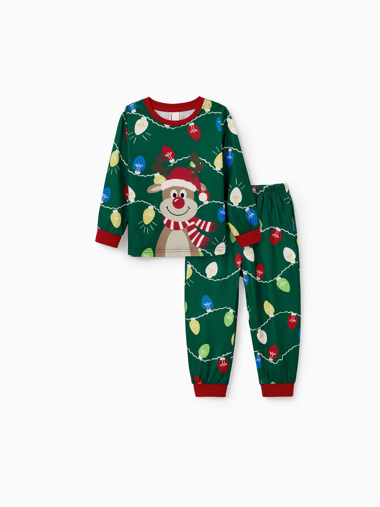 Ensemble pyjama de Noël assorti pour toute la famille, imprimé renne vert et chaussettes de Noël vertes