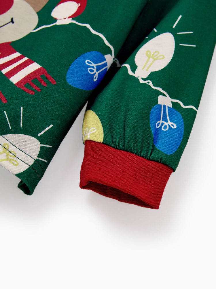 Ensemble pyjama de Noël assorti pour toute la famille, imprimé renne vert et chaussettes de Noël vertes
