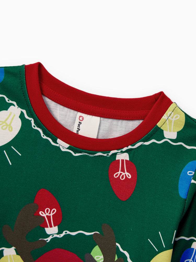 Ensemble pyjama de Noël assorti pour toute la famille, imprimé renne vert et chaussettes de Noël vertes