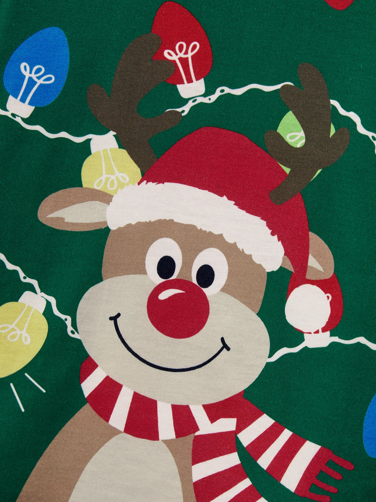 Ensemble pyjama de Noël assorti pour toute la famille, imprimé renne vert et chaussettes de Noël vertes