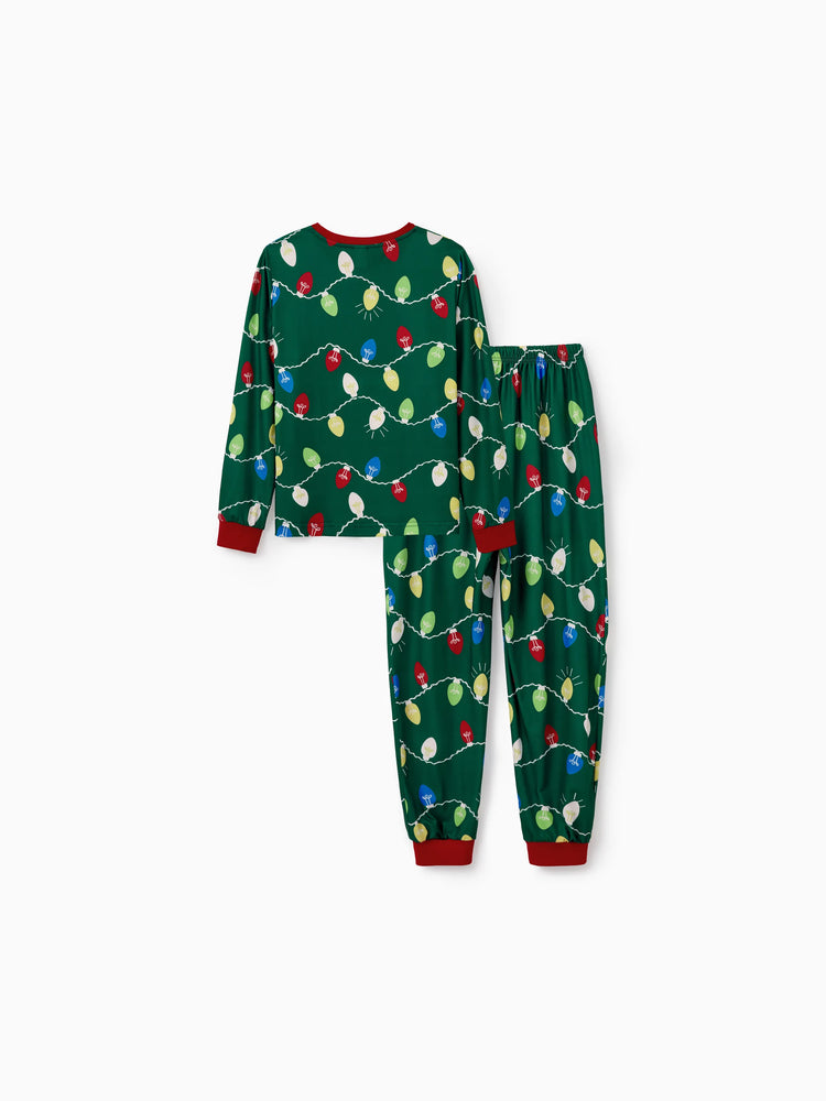 Ensemble pyjama de Noël assorti pour toute la famille, imprimé renne vert et chaussettes de Noël vertes