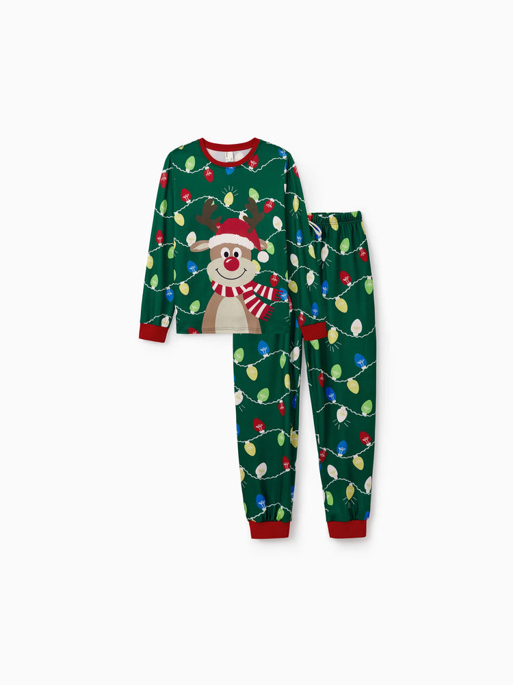 Ensemble pyjama de Noël assorti pour toute la famille, imprimé renne vert et chaussettes de Noël vertes