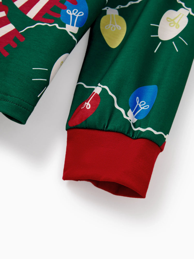 Ensemble pyjama de Noël assorti pour toute la famille, imprimé renne vert et chaussettes de Noël vertes