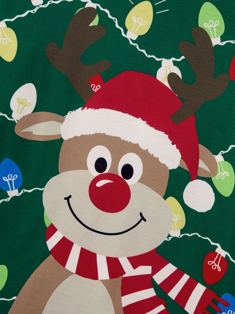 Ensemble pyjama de Noël assorti pour toute la famille, imprimé renne vert et chaussettes de Noël vertes