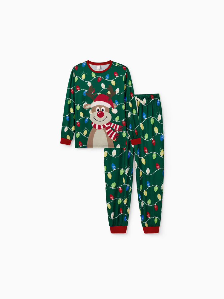 Ensemble pyjama de Noël assorti pour toute la famille, imprimé renne vert et chaussettes de Noël vertes