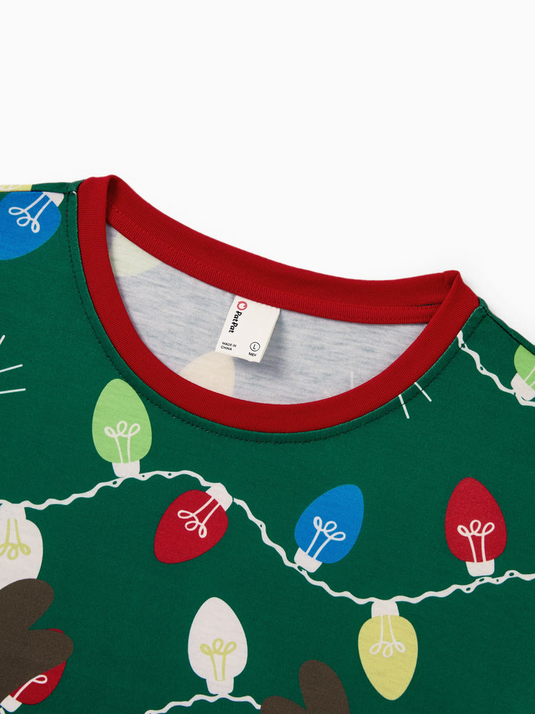 Ensemble pyjama de Noël assorti pour toute la famille, imprimé renne vert et chaussettes de Noël vertes