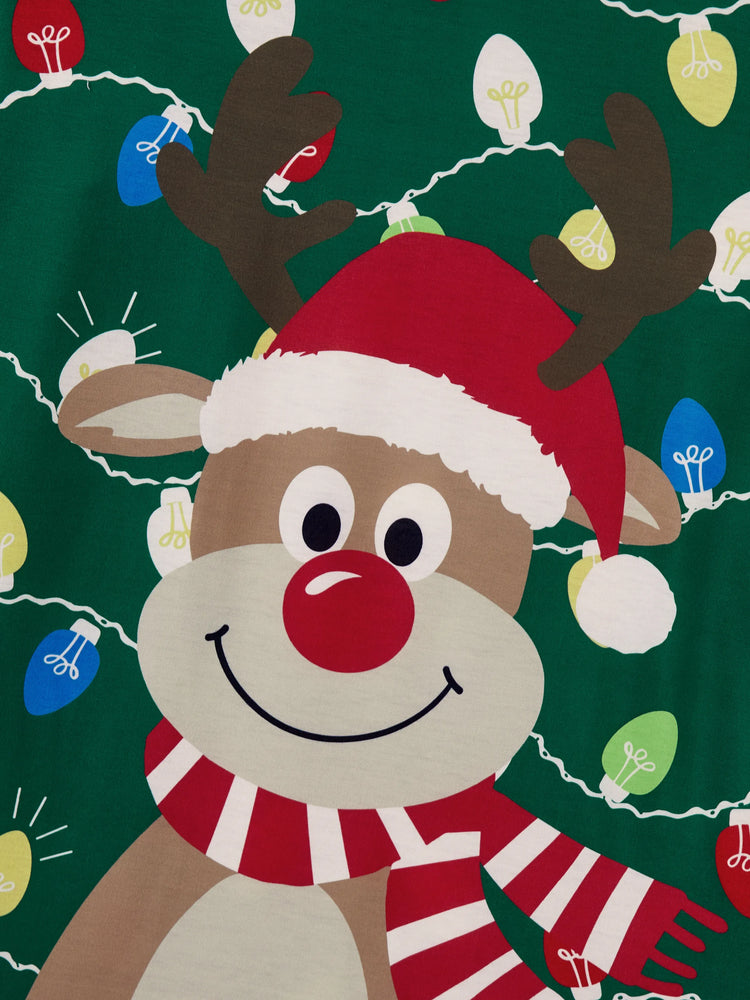 Ensemble pyjama de Noël assorti pour toute la famille, imprimé renne vert et chaussettes de Noël vertes