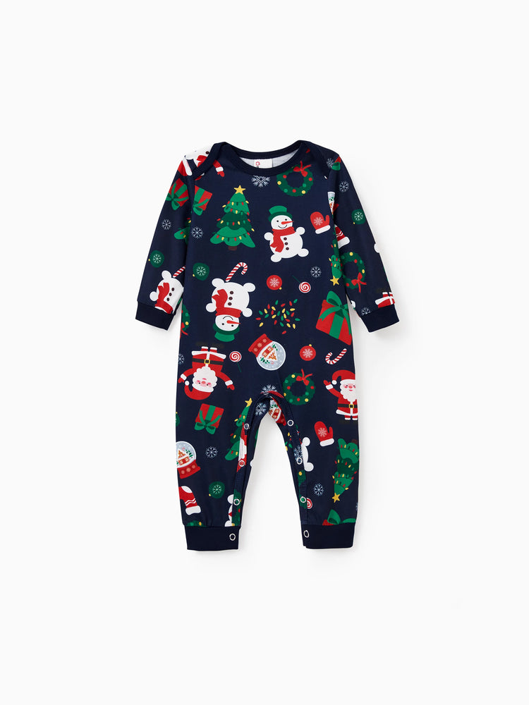 Ensemble pyjama de Noël assorti pour toute la famille, Père Noël phosphorescent, bleu foncé, avec chaussettes de Noël bleu foncé