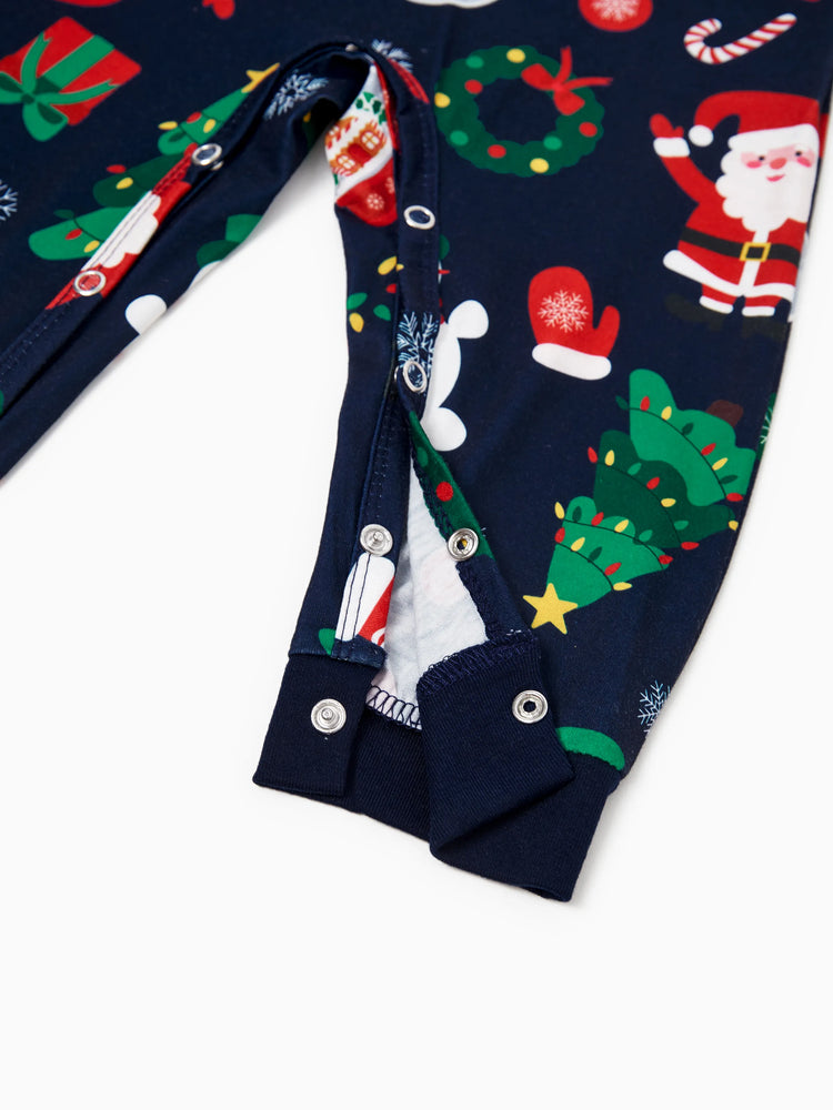 Ensemble pyjama de Noël assorti pour toute la famille, Père Noël phosphorescent, bleu foncé, avec chaussettes de Noël bleu foncé