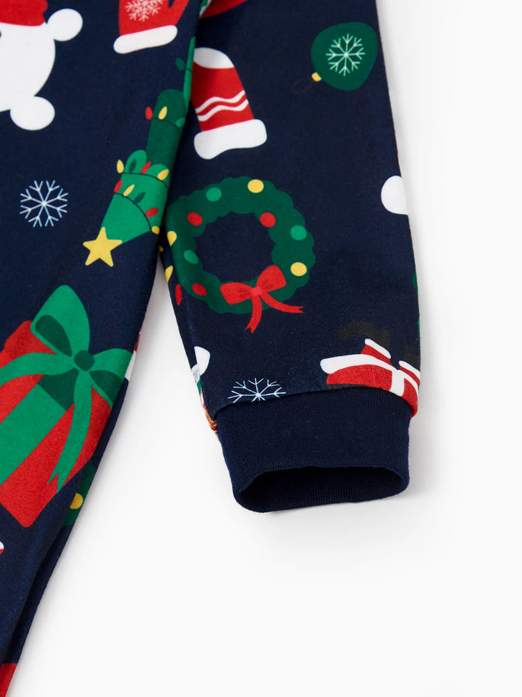 Ensemble pyjama de Noël assorti pour toute la famille, Père Noël phosphorescent, bleu foncé, avec chaussettes de Noël bleu foncé