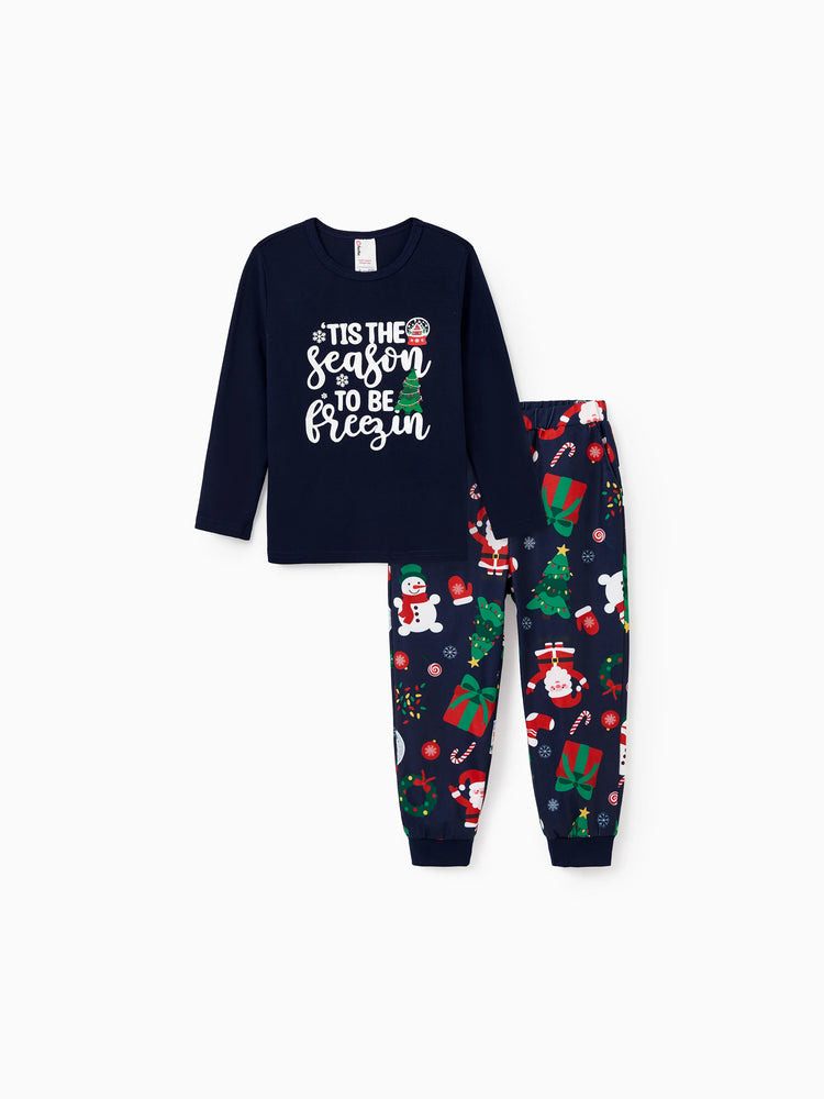 Ensemble pyjama de Noël assorti pour toute la famille, Père Noël phosphorescent, bleu foncé, avec chaussettes de Noël bleu foncé