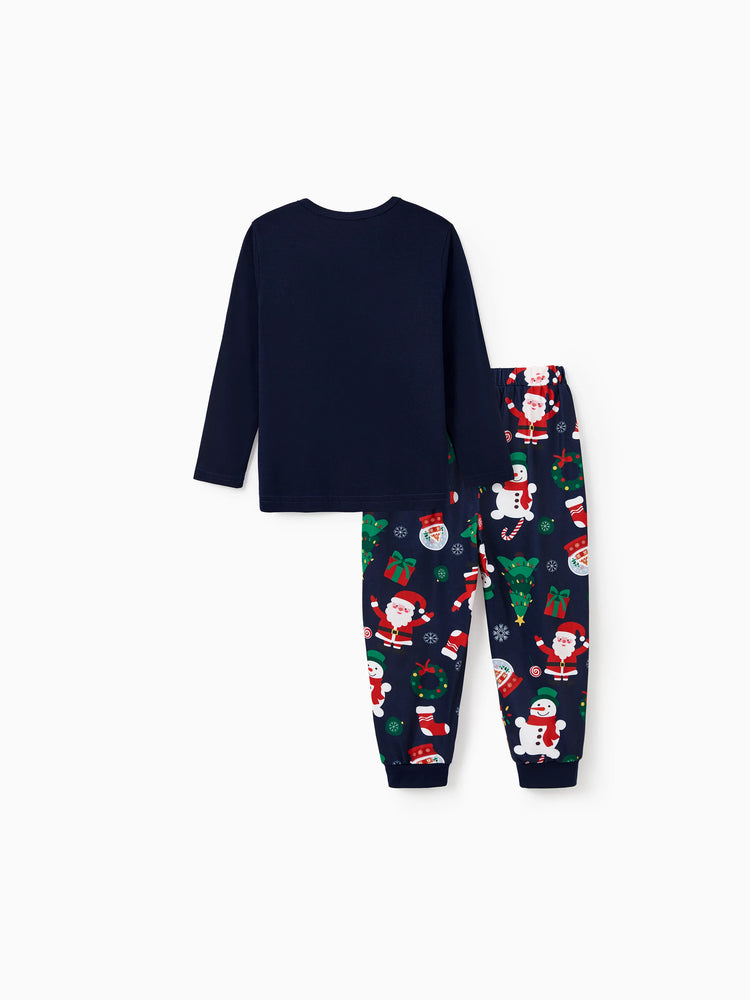 Ensemble pyjama de Noël assorti pour toute la famille, Père Noël phosphorescent, bleu foncé, avec chaussettes de Noël bleu foncé