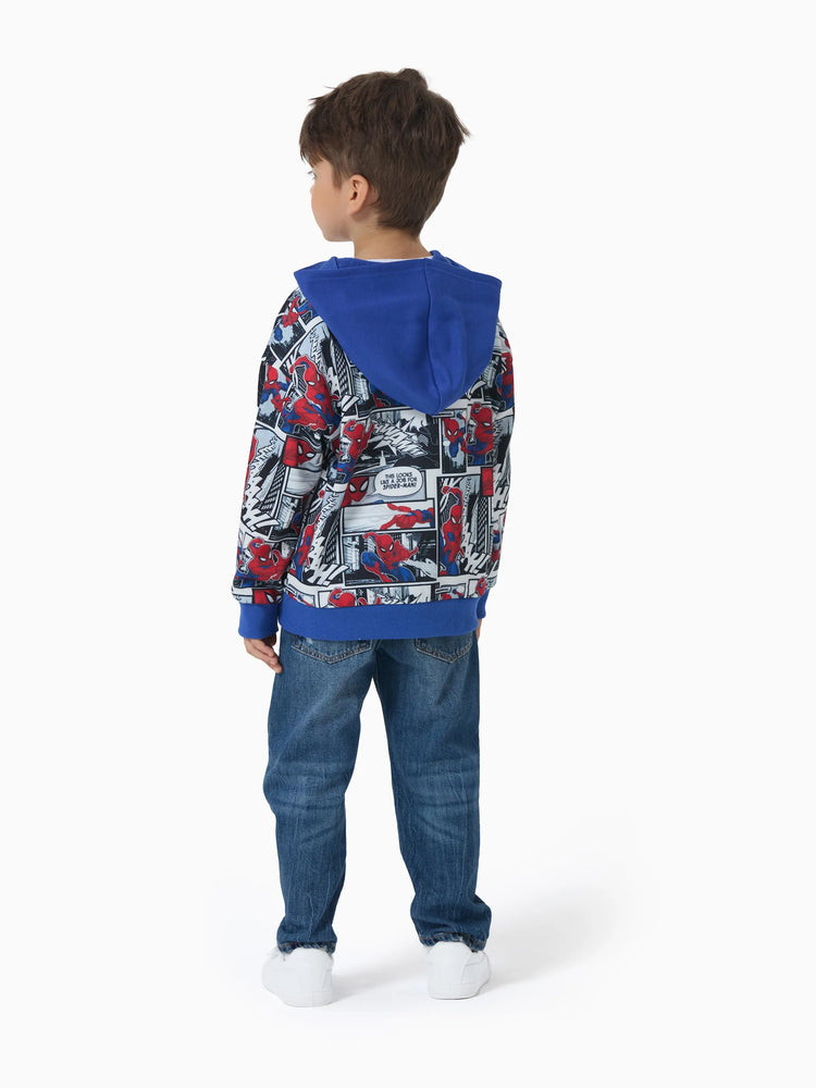 Marvel Toddler/Kids Boy Spider-Man Zipper Kangaroo Pocket hooded Jacket Blue