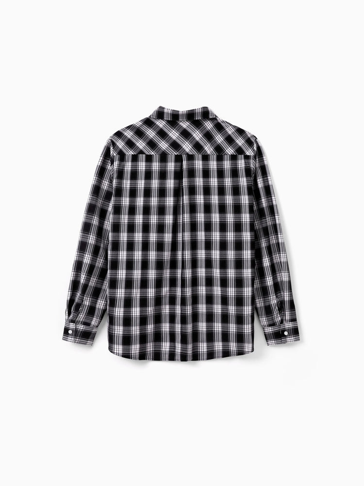 Ensembles familiaux assortis Sweat-shirt à manches longues à carreaux noir et blanc ou robe ceinturée à manches courtes en velours bordeaux