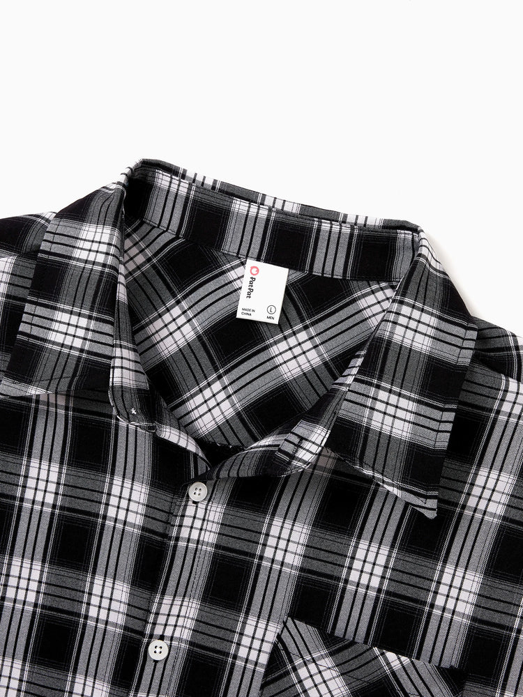 Ensembles familiaux assortis Sweat-shirt à manches longues à carreaux noir et blanc ou robe ceinturée à manches courtes en velours bordeaux