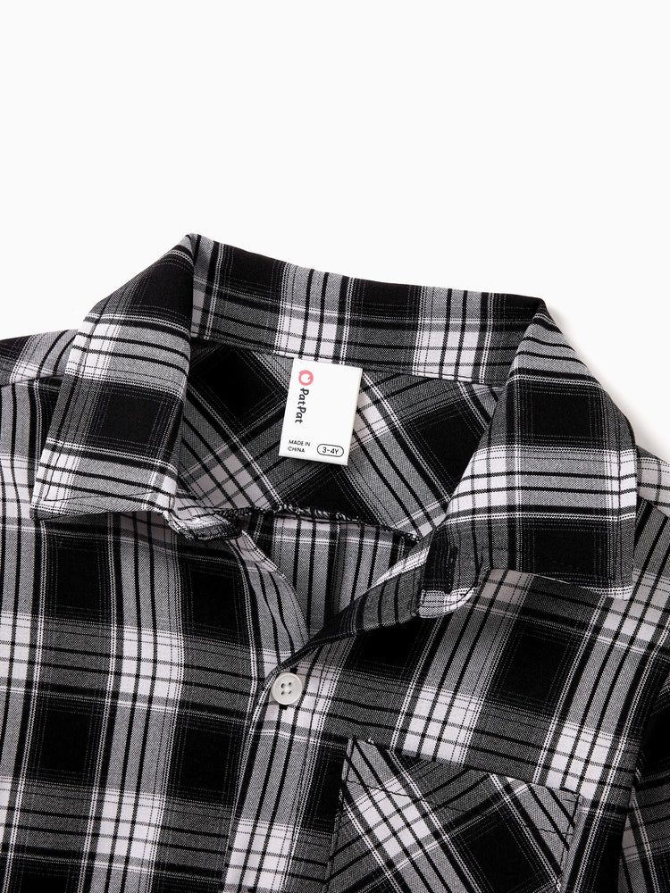 Ensembles familiaux assortis Sweat-shirt à manches longues à carreaux noir et blanc ou robe ceinturée à manches courtes en velours bordeaux