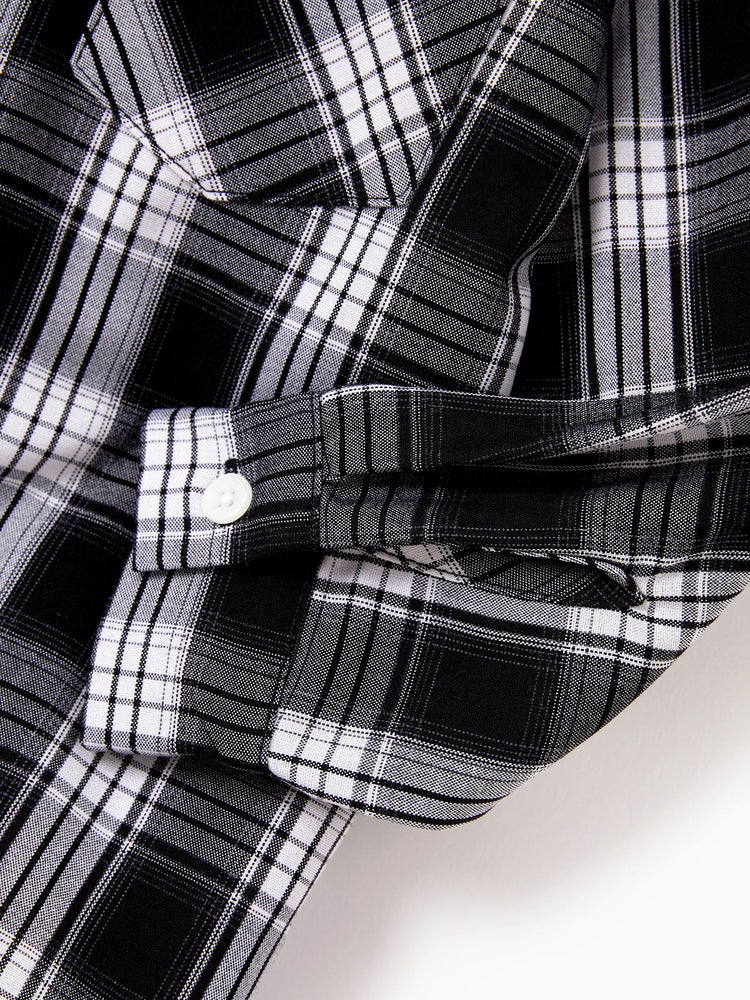 Ensembles familiaux assortis Sweat-shirt à manches longues à carreaux noir et blanc ou robe ceinturée à manches courtes en velours bordeaux