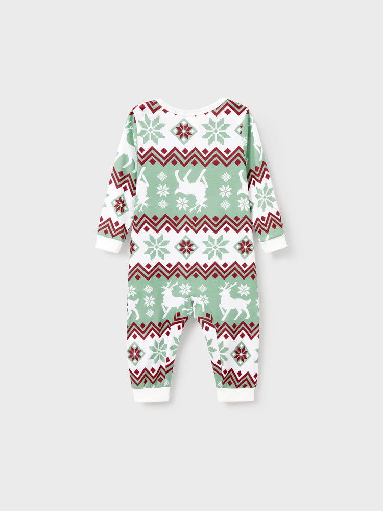 Ensemble pyjama de Noël assorti pour toute la famille, imprimé esprit de Noël et flocons de neige, avec chaussettes de Noël, vert pâle