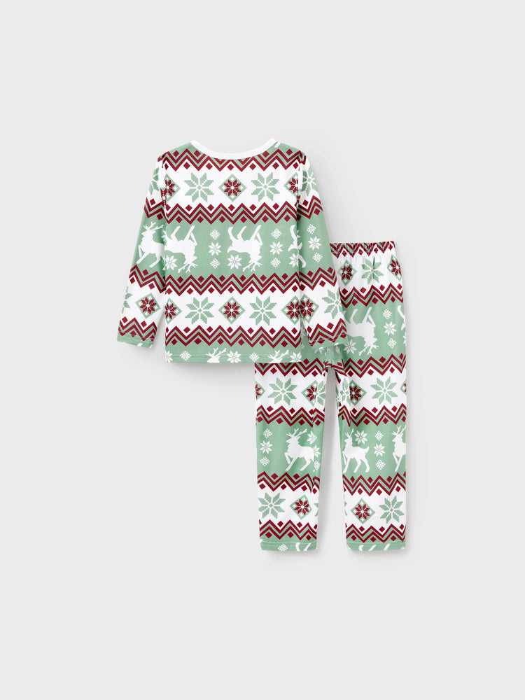 Ensemble pyjama de Noël assorti pour toute la famille, imprimé esprit de Noël et flocons de neige, avec chaussettes de Noël, vert pâle