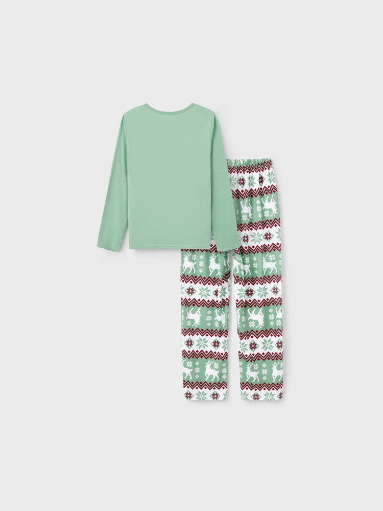 Ensemble pyjama de Noël assorti pour toute la famille, imprimé esprit de Noël et flocons de neige, avec chaussettes de Noël, vert pâle