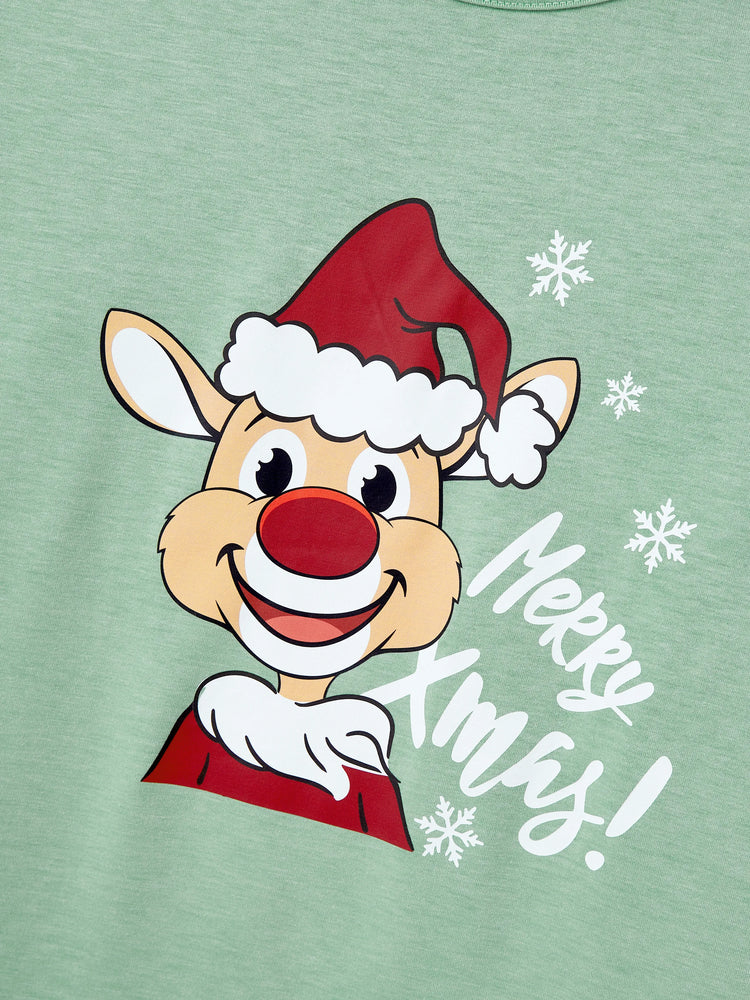 Ensemble pyjama de Noël assorti pour toute la famille, imprimé esprit de Noël et flocons de neige, avec chaussettes de Noël, vert pâle