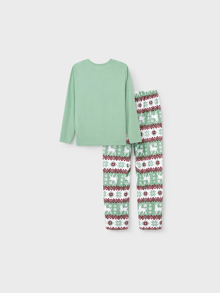 Ensemble pyjama de Noël assorti pour toute la famille, imprimé esprit de Noël et flocons de neige, avec chaussettes de Noël, vert pâle