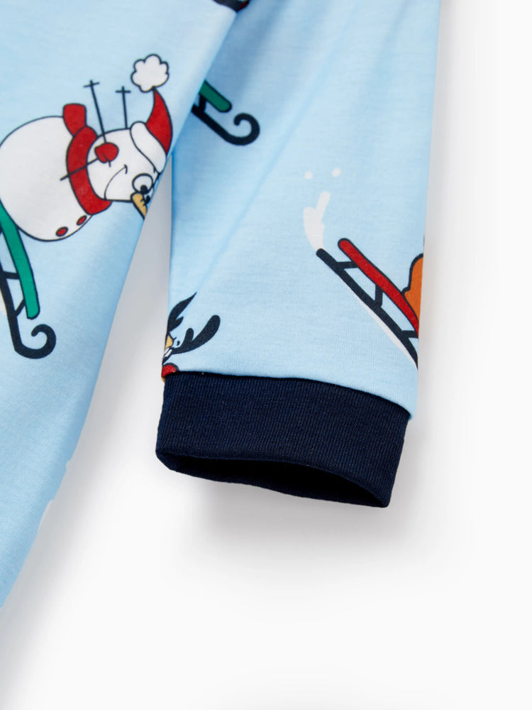 Christmas Matching Family Pajamas Set Sled Dogs Print PJS with Christmas Socks Blue